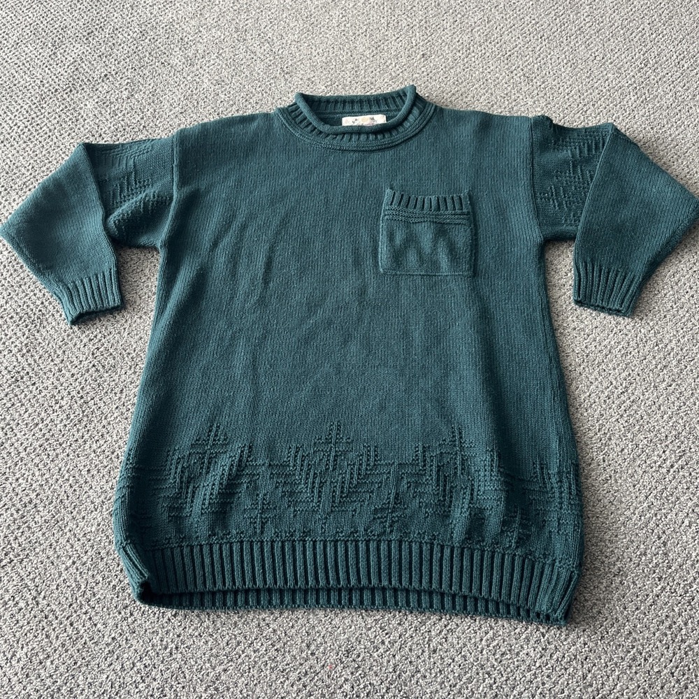 Vintage Paris Sport Club Green Roll Neck Cotton Blend Long Sweater. Fisherman. M